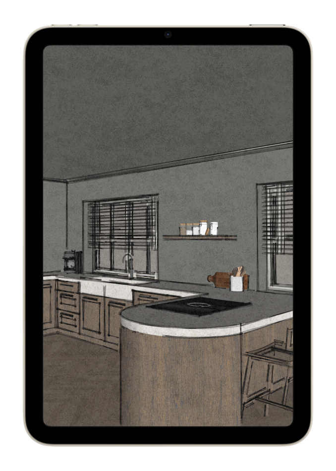 Dirumah Design Interieur ontwerp en 3D visualisaties. 3D interieur tekeningen op een iPad met een Apple Pencil.