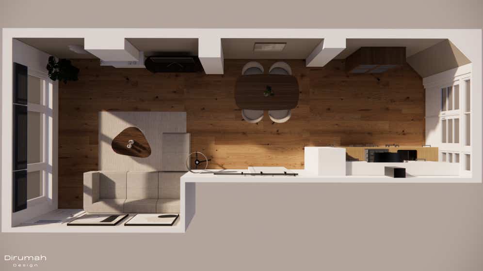 3D interieur tekening van een appartement door Dirumah Design